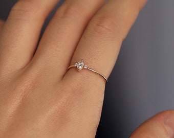 Marquise Diamond Wedding Ring, Unique Diamond Wedding Band, Wedding Engagement Ring, Minimalist Diamond Ring, Diamond Engagement Ring