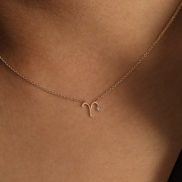 Aries Zodiac Sign Diamond Necklace, Aries Necklace, Aries Pendant, Diamond Zodiac Pendant Necklace, Zodiac Horoscope Constellation