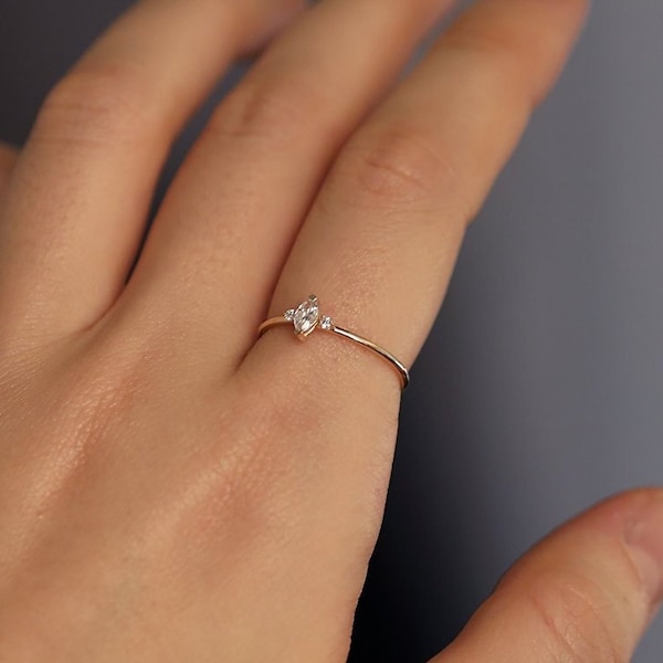 Marquise Diamond Wedding Ring, Unique Diamond Wedding Band, Wedding Engagement Ring, Minimalist Diamond Ring, Diamond Engagement Ring