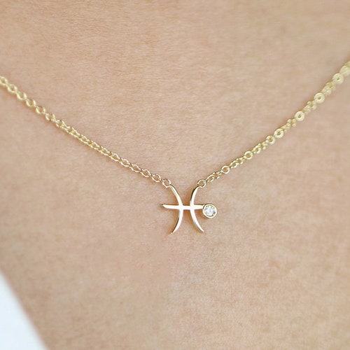 Pisces Zodiac Sign Diamond Necklace 