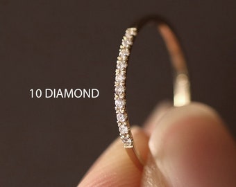 Fede nuziale/Anello di diamanti/Anello minimalista/Anello di fidanzamento/Anello piatto/Anello in oro 14K/Anello multipietra/1,1 mm/Regali per lei