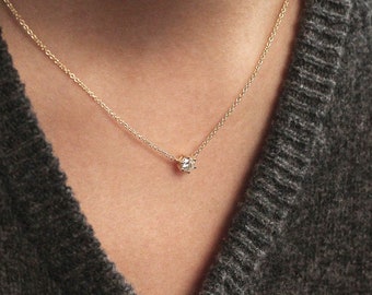 Diamond Solitaire Necklace / Solitaire Diamond Necklace / Prong Set Diamond Necklace / 14K Gold Necklace with Natural Diamond / Minimalist