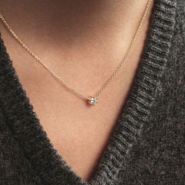 Diamond Solitaire Necklace / Solitaire Diamond Necklace / Prong Set Diamond Necklace / 14K Gold Necklace with Natural Diamond / Minimalist