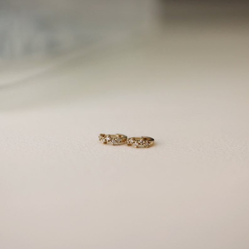 Diamond Cluster Huggie Earrings, 8mm Diamond Hoop Earrings, 5.5mm Inside Diameter, Lab Grown or Natural Diamond Huggie Hoop, Single or Pair image 9