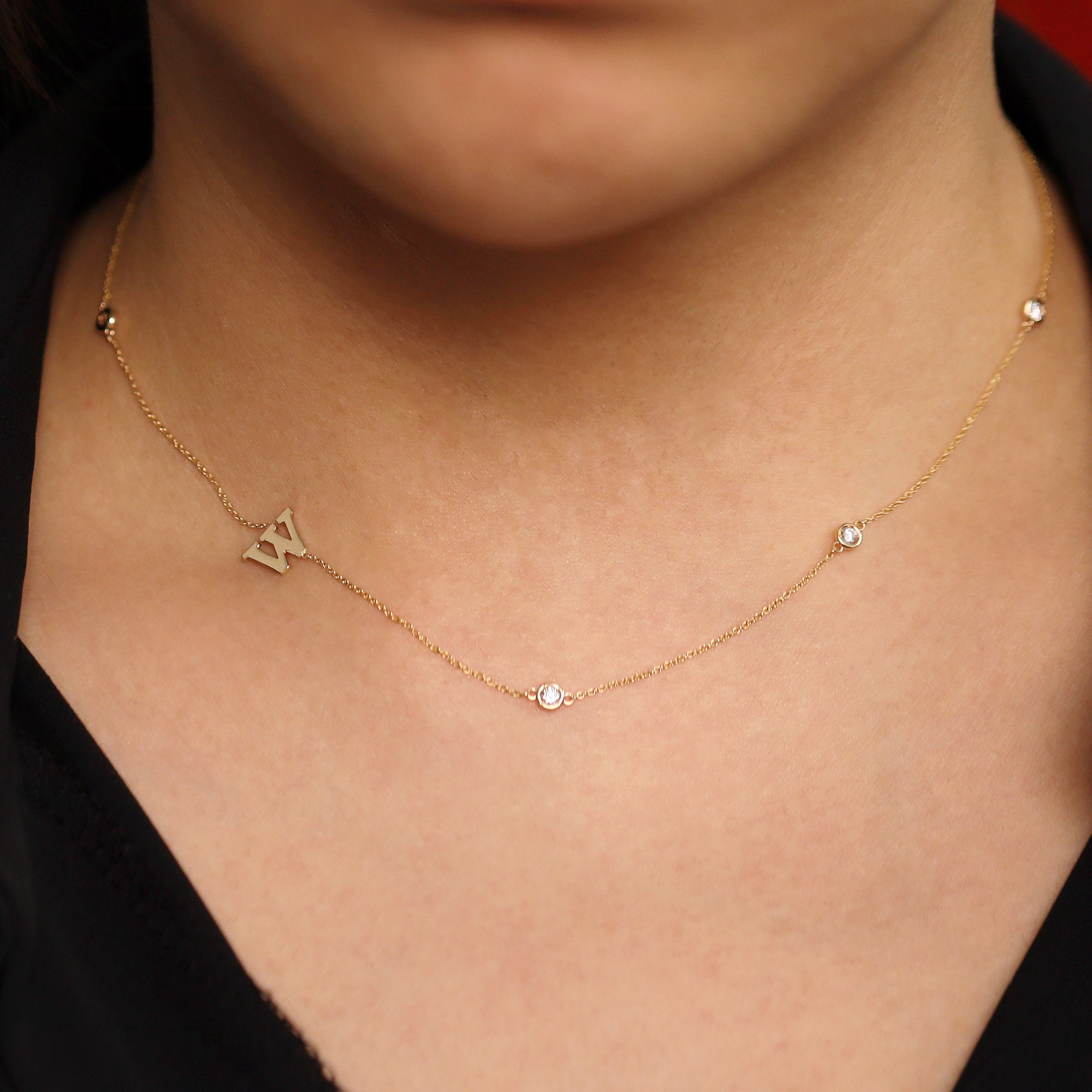 Personalized Diamond Choker Necklace Bezel Diamond Choker Dainty