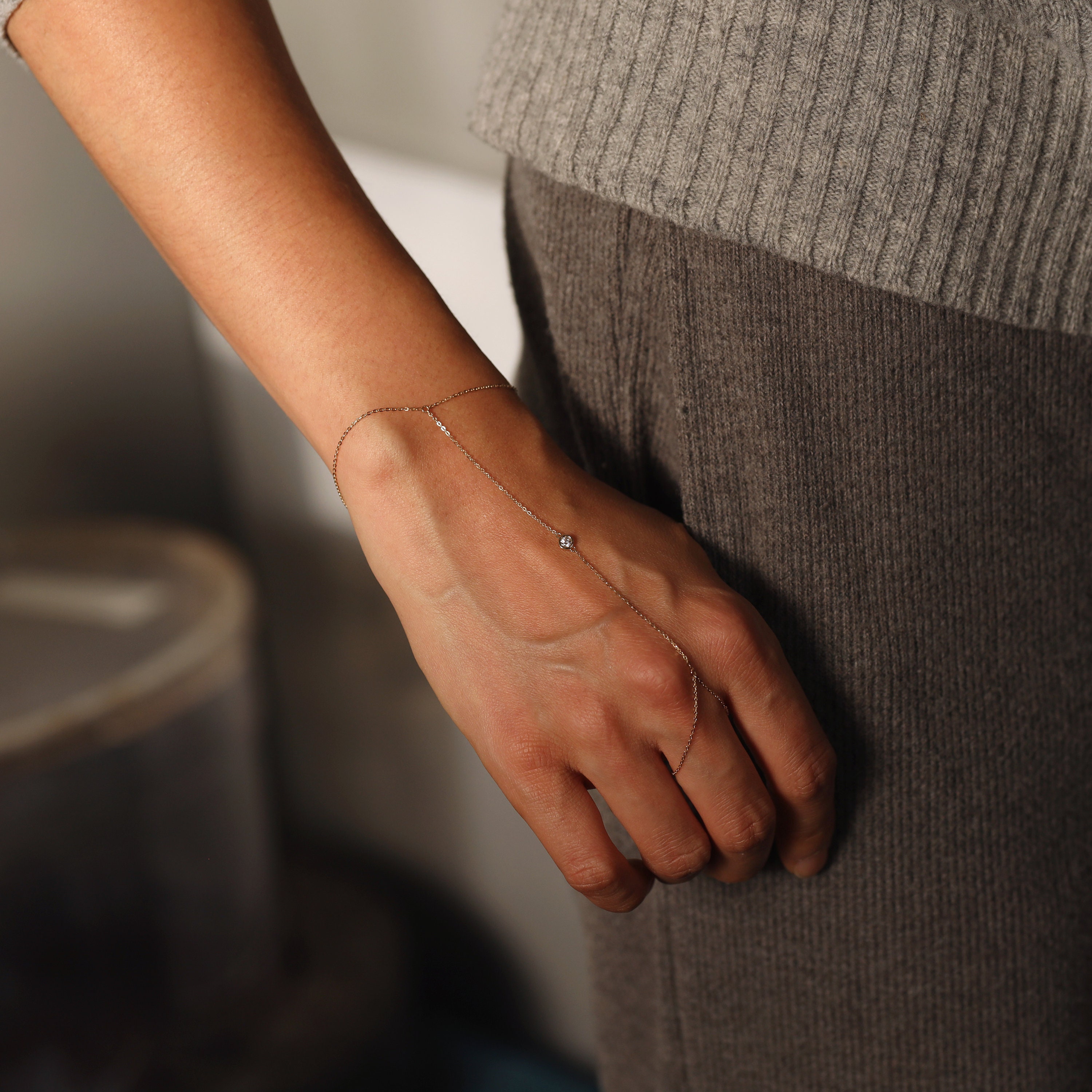 Beaded Hand Chain / Ring Bracelet in 14/20 Gold-fill