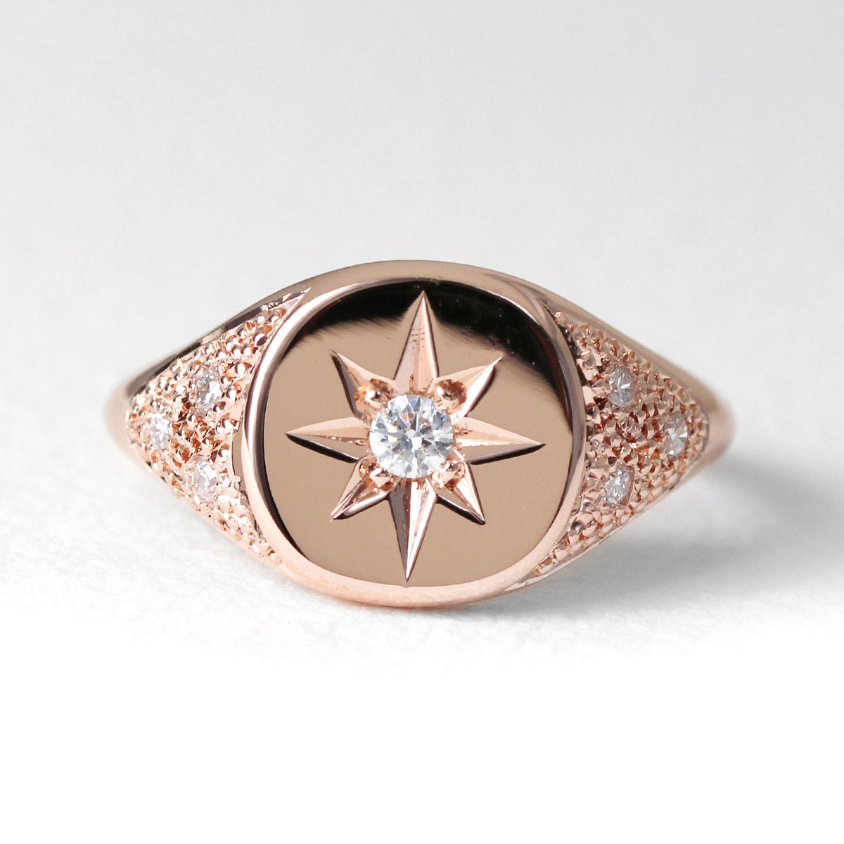 Signet Ring Diamond Polaris Signet Ring Minimalist 14k Gold Signet 