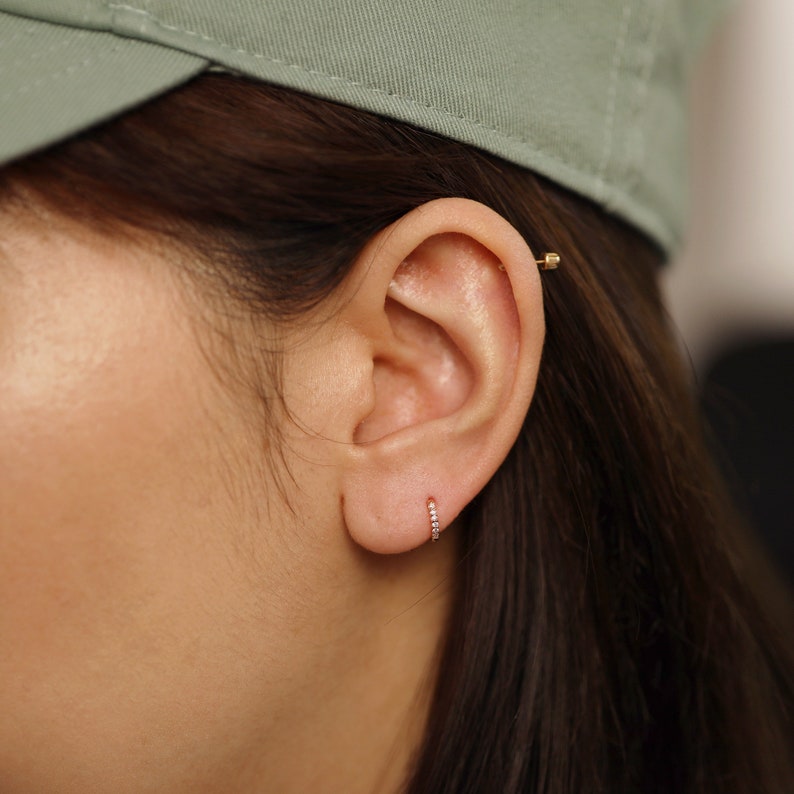 Diamond Huggie Earring, 8mm Diamond Hoop Earring, Huggie Hoop Earring, Diamond Earring, Hoop Earring, Huggie Earring, Single or Pair image 4