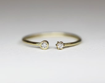 Diamond Wedding Ring, Diamond Open Ring,  Unique Wedding Band, Twin Set Diamond Ring, Double Diamonds Ring, Minimalist Wedding Diamond Ring