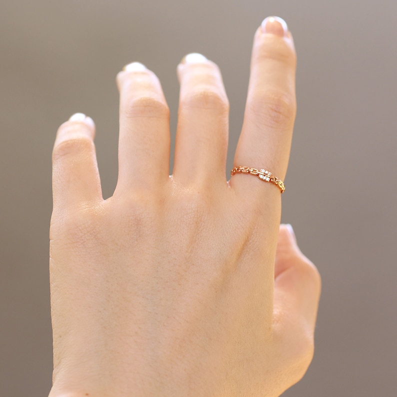 Diamond Ring, 14K Solid Gold Diamond Chain Shape Ring, Square Diamond Ring, Unique Ring, Minimalist Ring, Wedding Ring, Wedding Band image 2