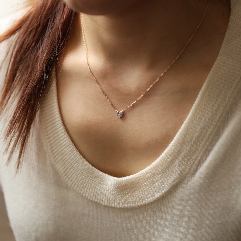 Diamond Heart Pendant Necklace Pave Diamond Heart Necklace Etsy