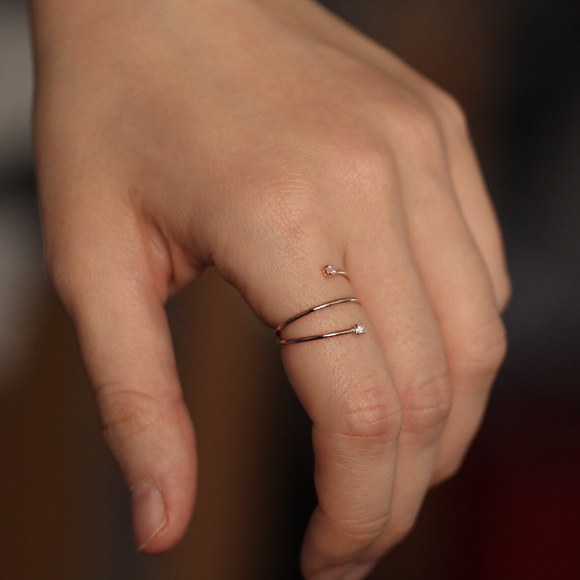 Diamond Ring Diamond Set Screw Ring 14K Solid Gold Ring Two Etsy