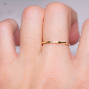 Diamond Wedding Ring / 1.3mm Natural Diamond Ring / Minimalist Wedding Band / 14K Gold Wedding Band with Natural Diamond / Engagement Band image 2