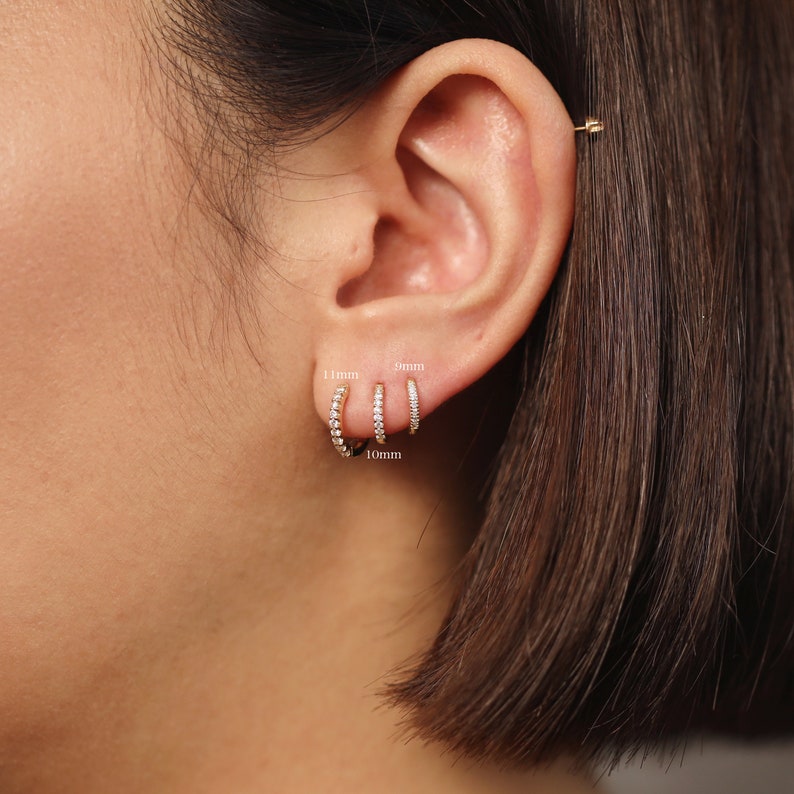 Diamond Huggie Earrings, 10mm Diamond Hoop Earrings, Huggie Hoop Earring, Diamond Earrings, Hoop Earrings, Huggie Earrings, Single or Pair image 6