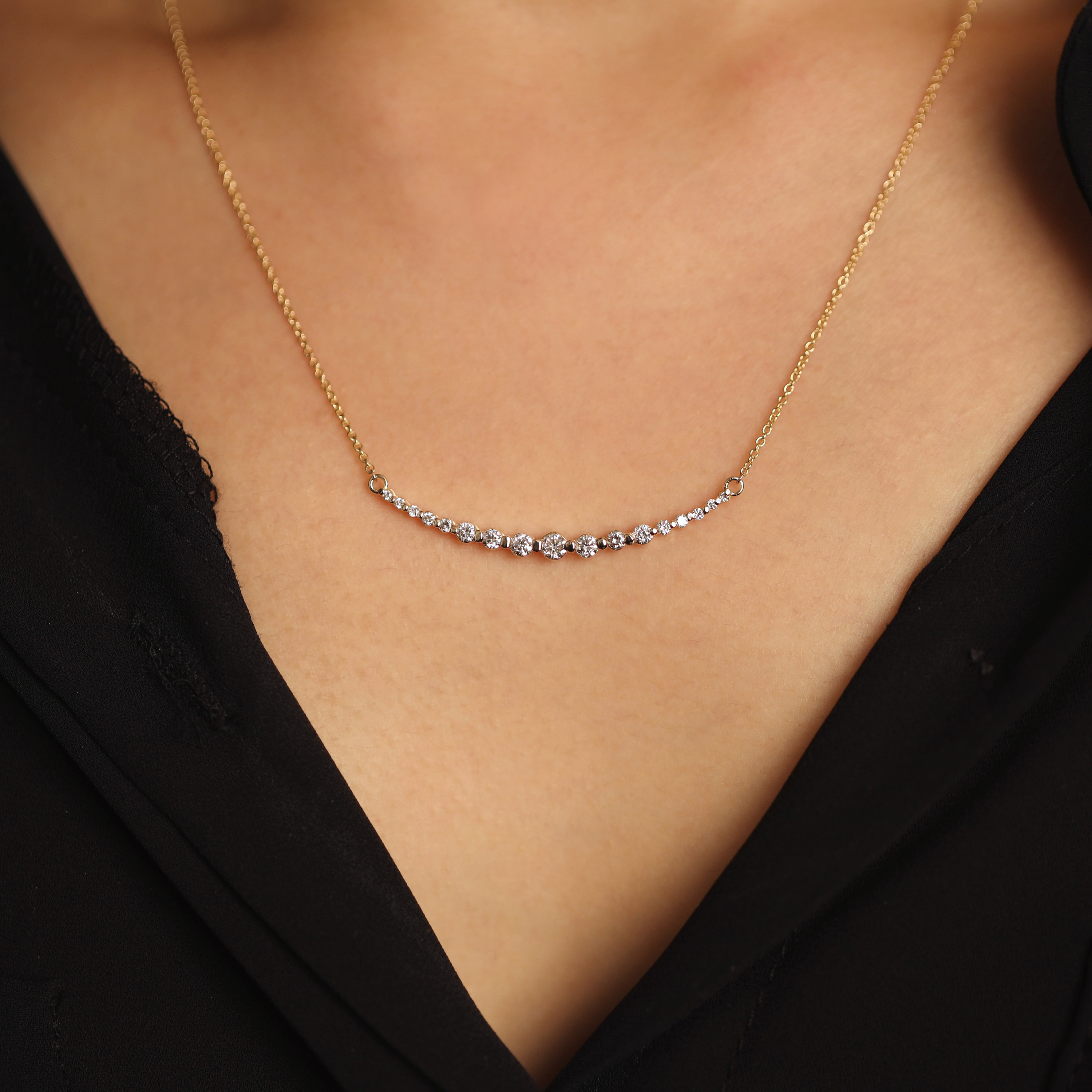 Diamond Necklace, Curved Bar Diamond Necklace, Wedding Necklace, Bridal