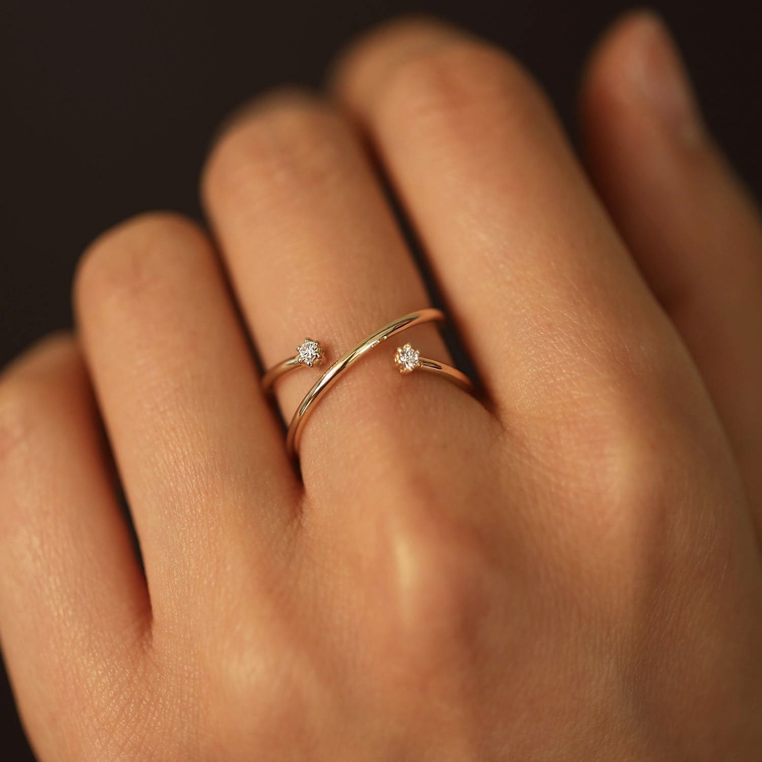Diamond Ring / Open Cross Ring / Criss Cross Diamonds Ring / Minimalist ...