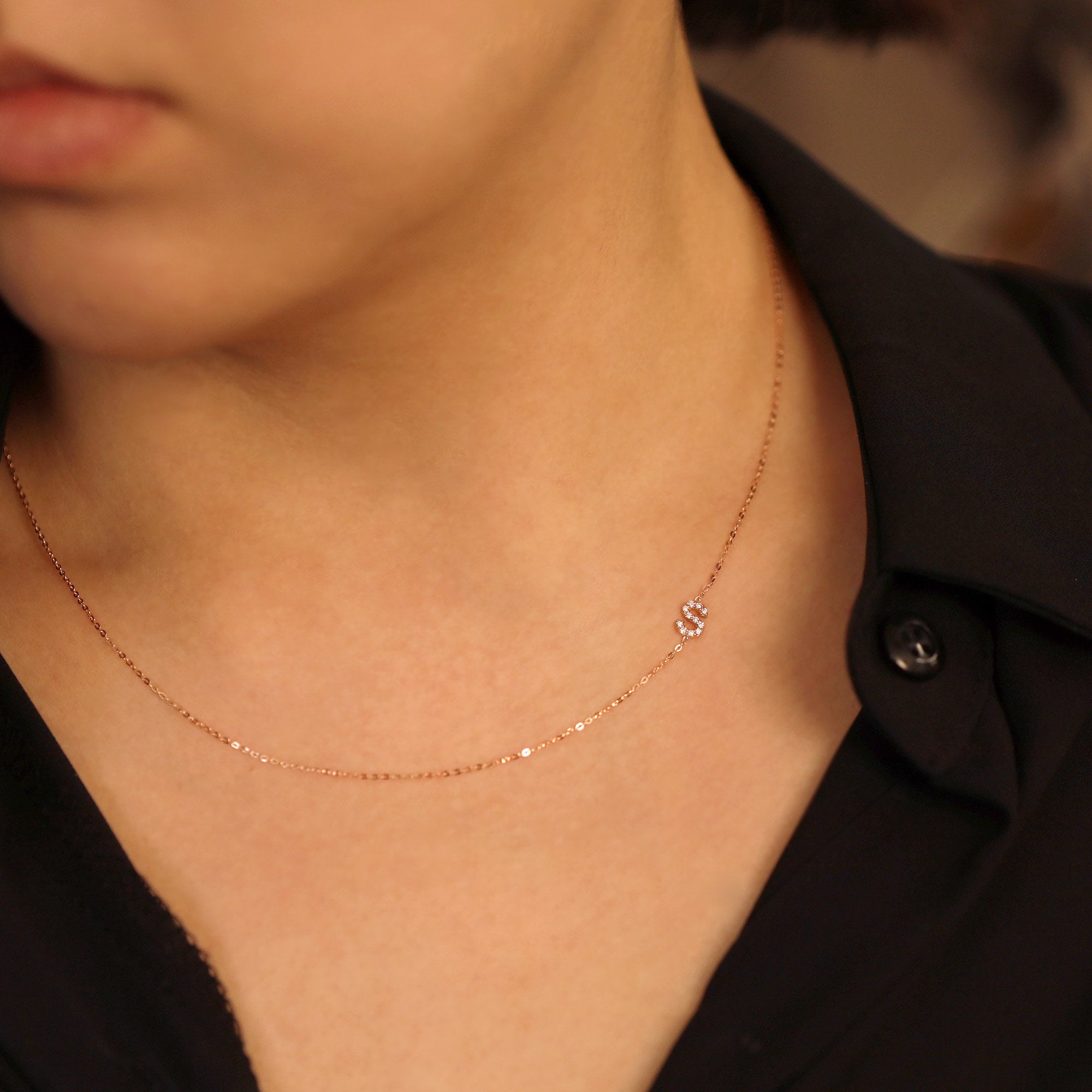 Sideways Initial Necklace | Caitlyn Minimalist