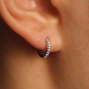 Diamond Huggie Earrings, 10mm Diamond Hoop Earrings, Huggie Hoop Earring, Diamond Earrings, Hoop Earrings, Huggie Earrings, Single or Pair image 5
