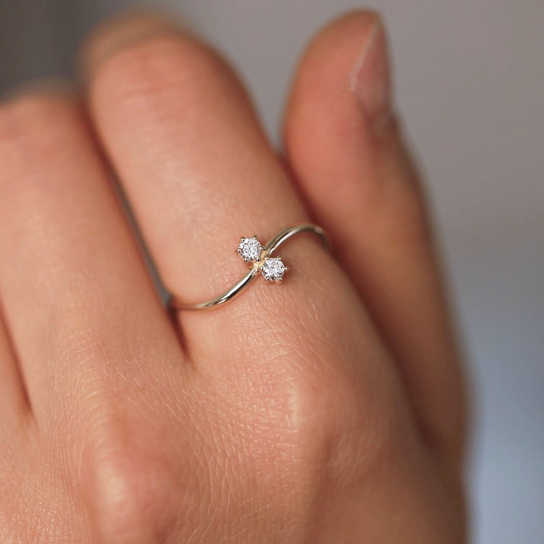 Diamonds Ring / Double Diamond Ring / Twin Diamond Ring / Minimalist ...