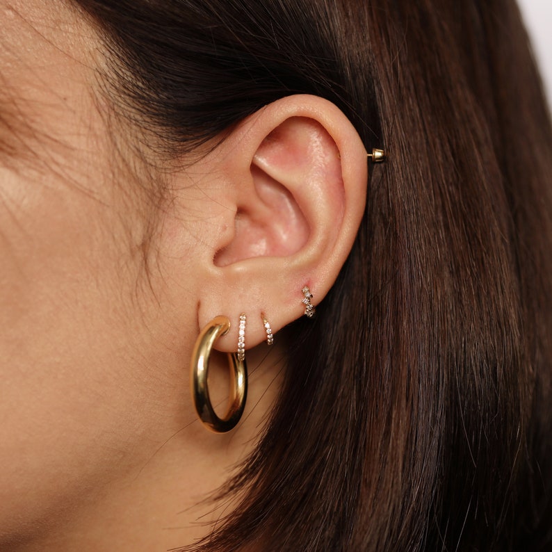 Diamond Cluster Huggie Earrings, 8mm Diamond Hoop Earrings, 5.5mm Inside Diameter, Lab Grown or Natural Diamond Huggie Hoop, Single or Pair image 3