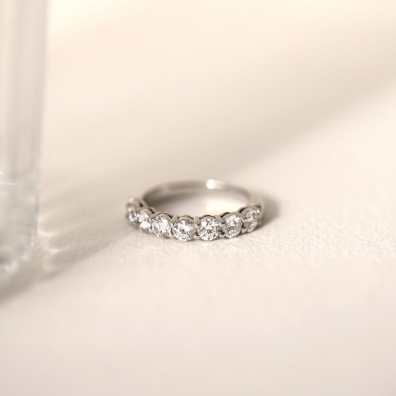 Diamond Eternity Band, Diamond Wedding Band, Diamond Engagement Band, Diamond Half Eternity Ring, Diamond Wedding Ring, Proposal Ring image 1