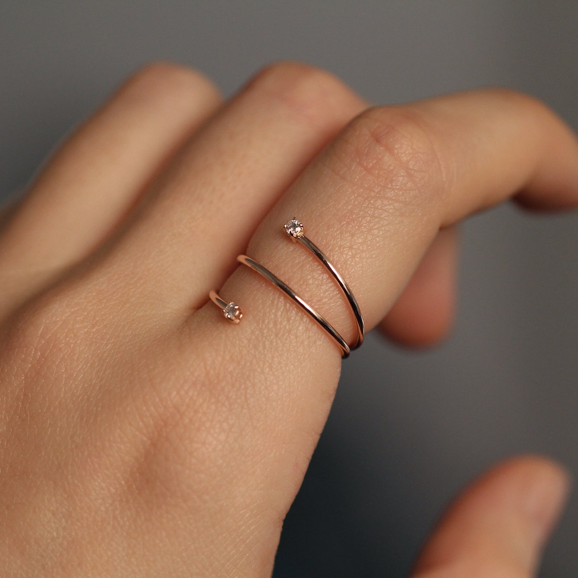 Diamond Ring Diamond Set Screw Ring 14K Solid Gold Ring Two Etsy