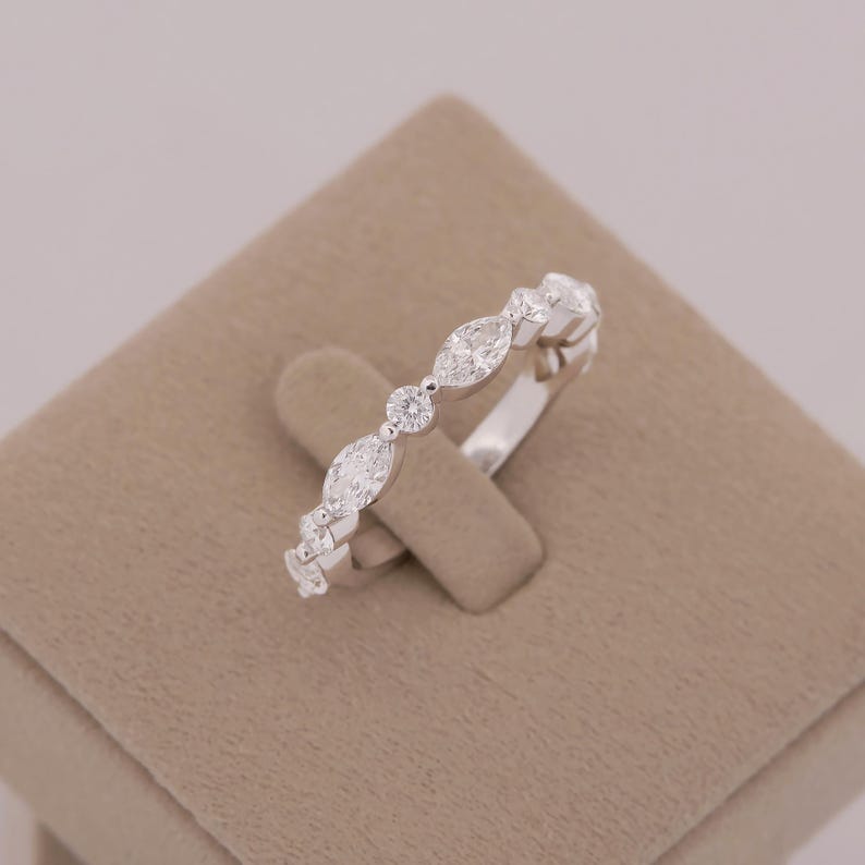 Alternating Marquise and Round Cut Lab Grown Diamond Half Eternity Ring ...