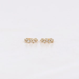 Diamond Cluster Huggie Earrings, 8mm Diamond Hoop Earrings, 5.5mm Inside Diameter, Lab Grown or Natural Diamond Huggie Hoop, Single or Pair image 2