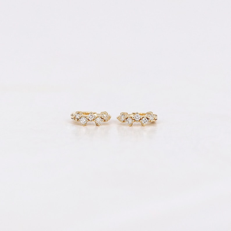 Diamond Cluster Huggie Earrings, 8mm Diamond Hoop Earrings, 5.5mm Inside Diameter, Lab Grown or Natural Diamond Huggie Hoop, Single or Pair image 2