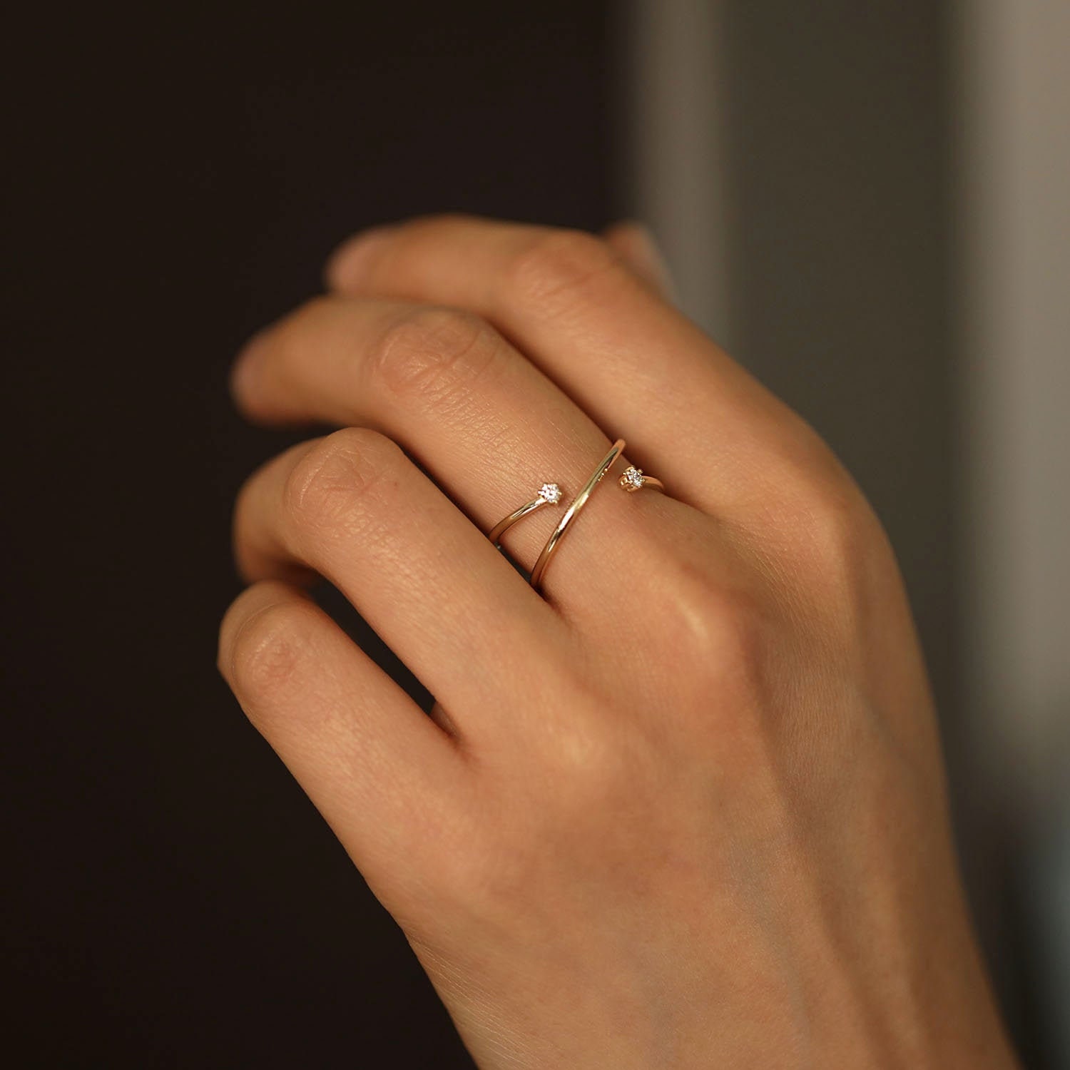 Diamond Ring / Open Cross Ring / Criss Cross Diamonds Ring / Minimalist ...