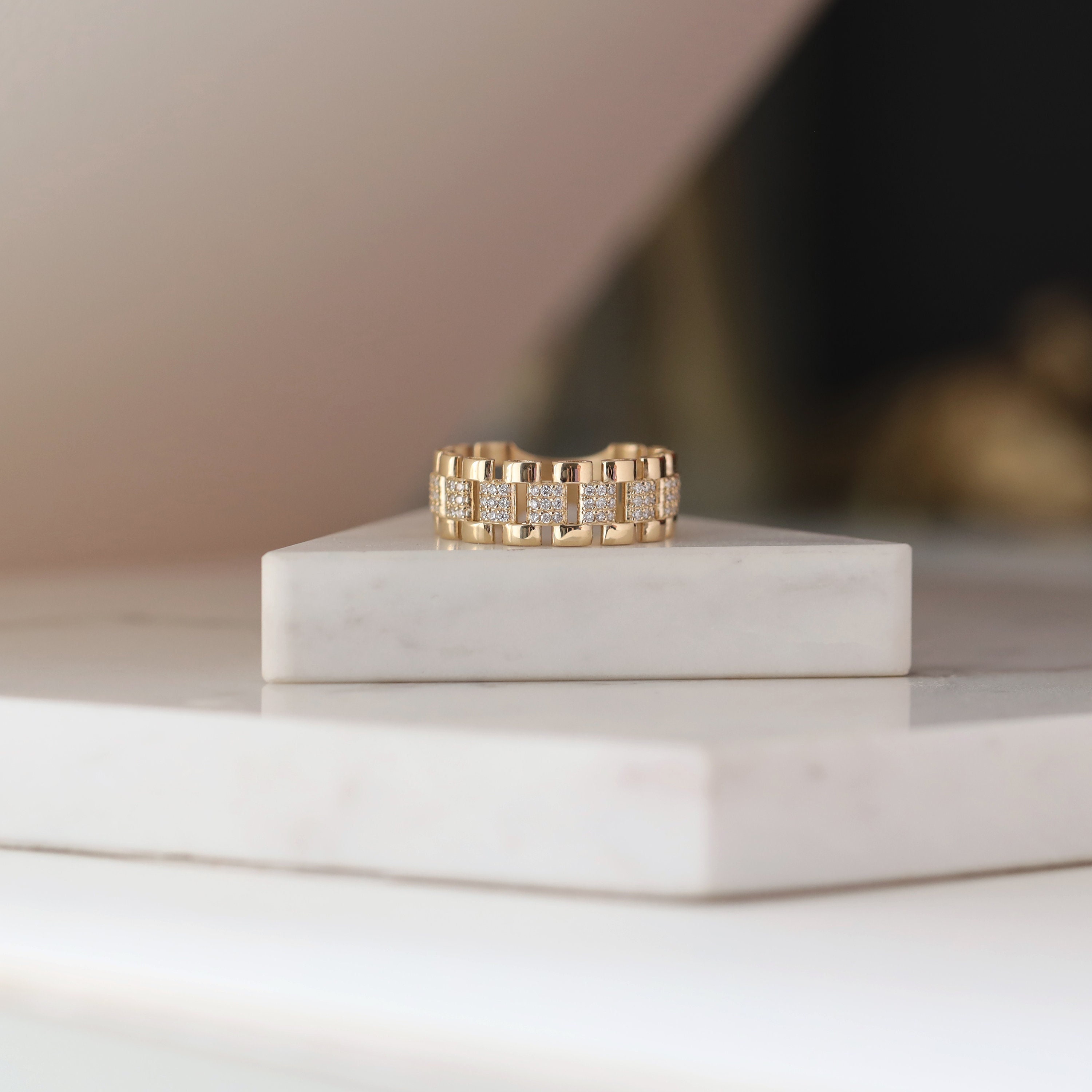 Gold Diamond Chain Ring