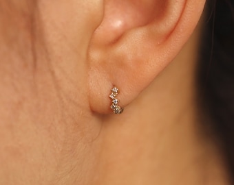 Diamond Cluster Huggie Earrings, 9mm Diamond Hoop Earrings, Huggie Hoop Earring, Hoop Earrings, Huggie Earrings, Single or Pair