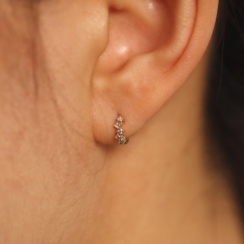 Diamond Cluster Huggie Earrings, 8mm Diamond Hoop Earrings, Huggie Hoop Earring, Hoop Earrings, Huggie Earrings, Single or Pair image 4