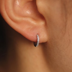 Diamond Huggie Earrings, 10mm Diamond Hoop Earrings, Huggie Hoop Earring, Diamond Earrings, Hoop Earrings, Huggie Earrings, Single or Pair image 4