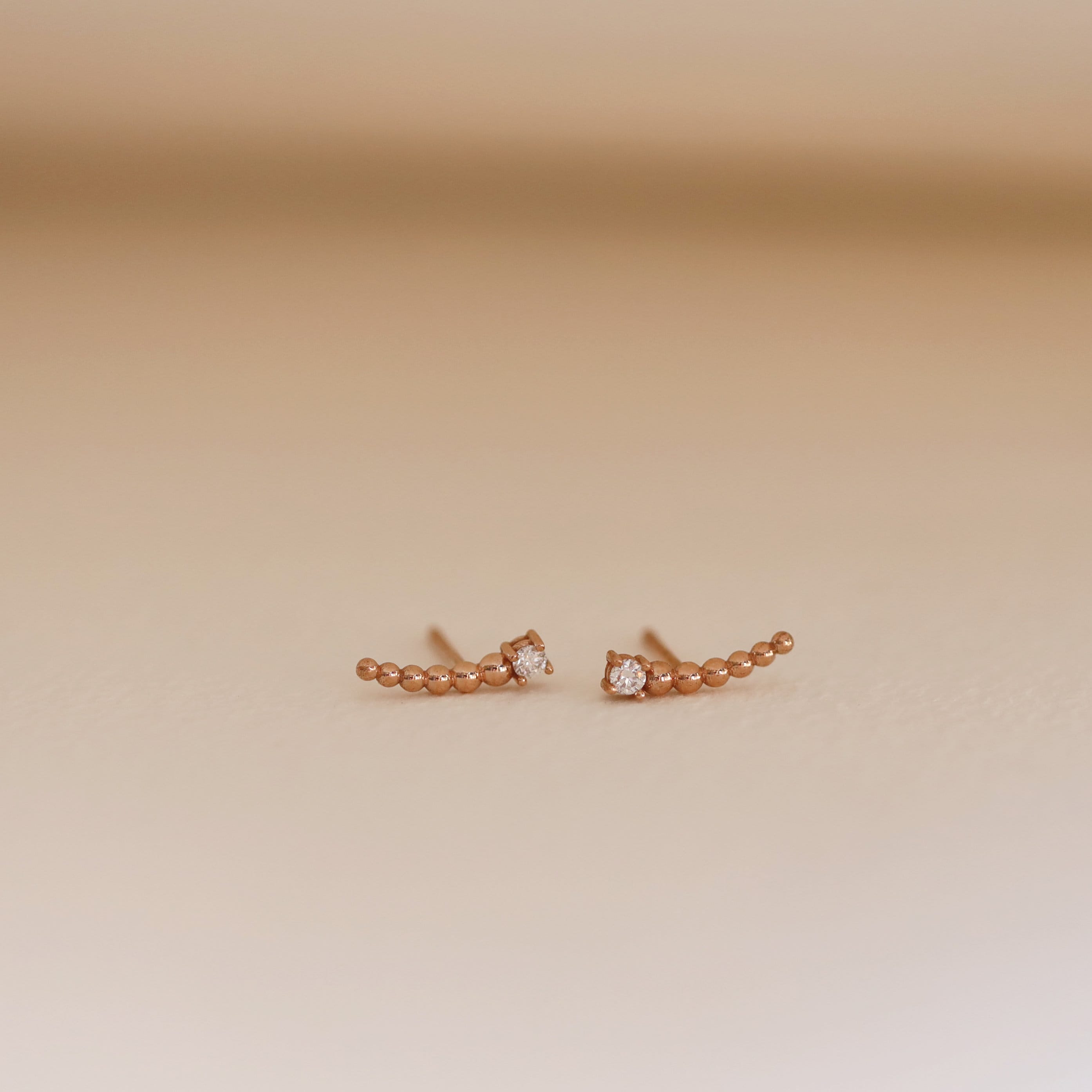 Beaded Climber Earrings, Diamond Climber Studs, 14K Gold Diamond ...