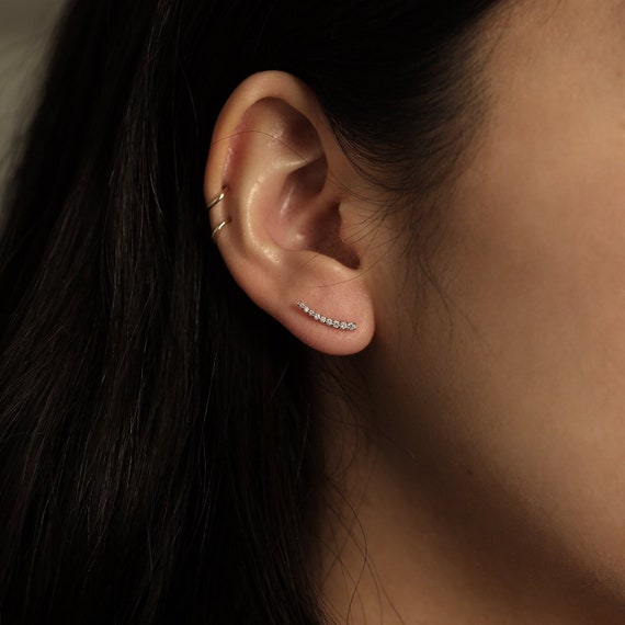 Climber Earrings Diamond Climber Studs 14K Gold Bar Diamond Earrings Gold Climber Earrings Gold Bar Studs Diamond Studs One or Pair