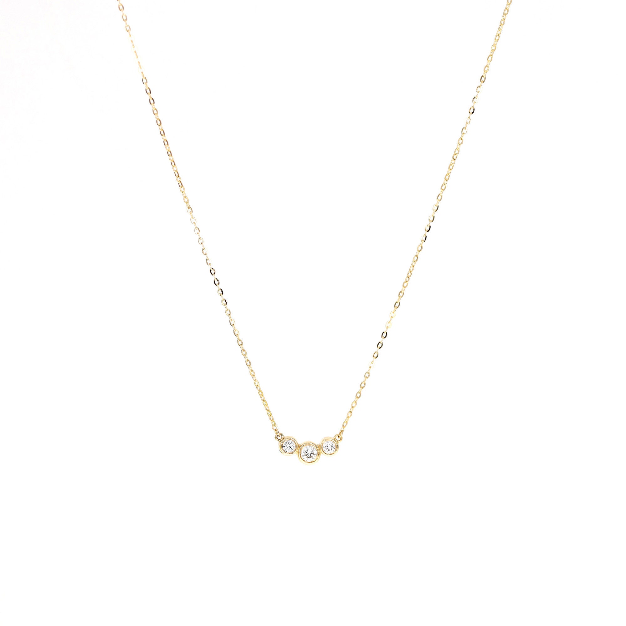 Diamond Necklace, Trio Diamond Pendant Necklace, 14K Gold Diamond ...