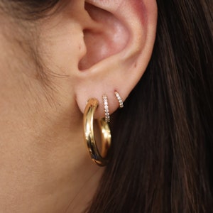 Diamond Huggie Earring, 8mm Diamond Hoop Earring, Huggie Hoop Earring, Diamond Earring, Hoop Earring, Huggie Earring, Single or Pair image 5