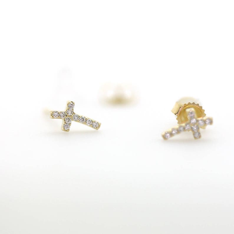 Diamond Cross Earrings Cross Diamond Earrings 14k Diamond Etsy