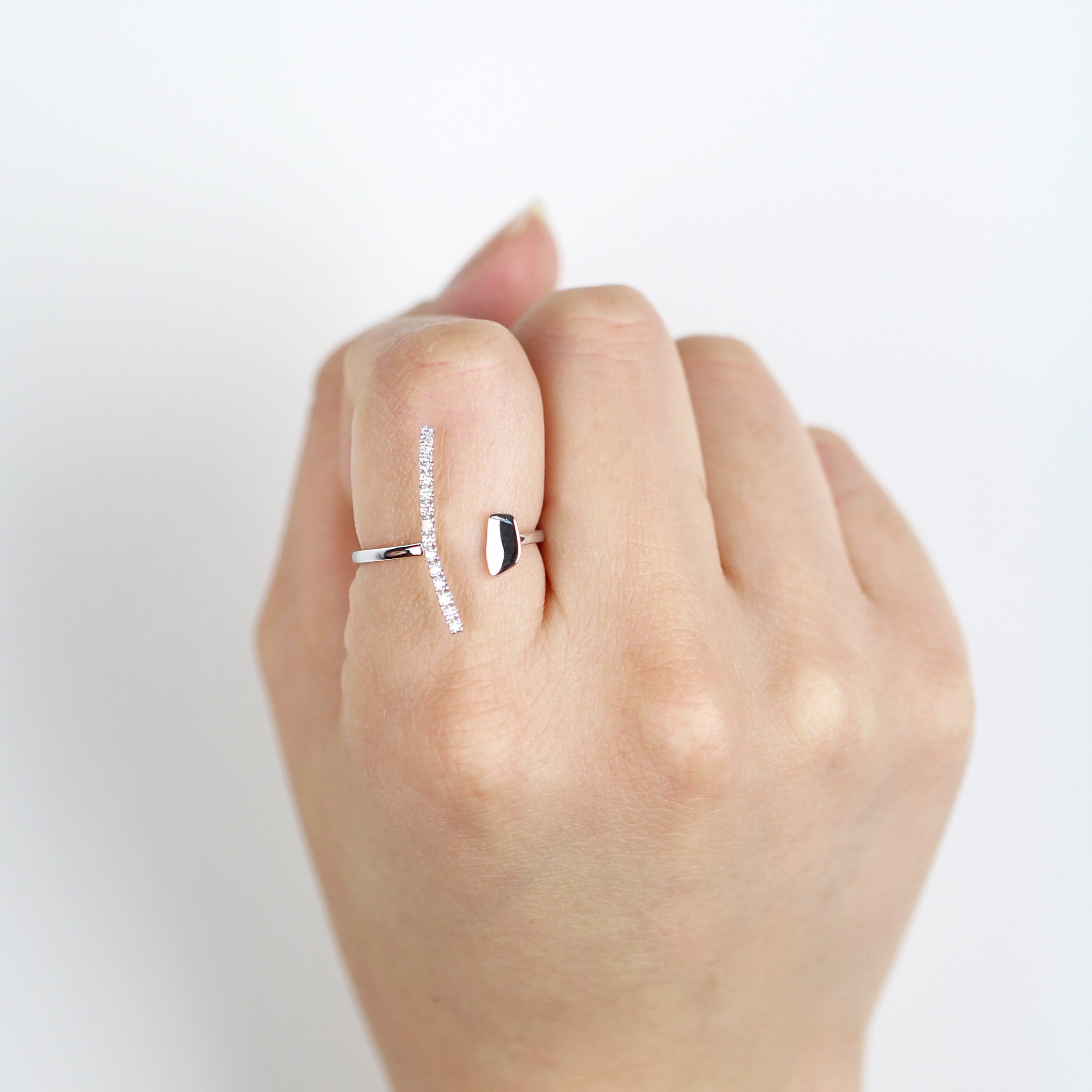 Unique Diamond Set Open Ring 14K Solid Gold Diamond Ring Party Ring