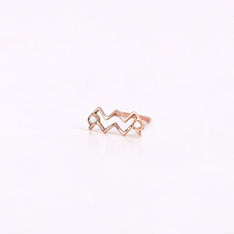 Aquarius Zodiac Sign Diamond Earring, Aquarius Earring, Aquarius Stud Earring, Diamond Earring, 14K Gold Horoscope Jewelry, Single Piece image 2