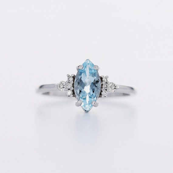Vintage Style Aquamarine Ring Aquamarine Eight Diamonds Ring - Etsy