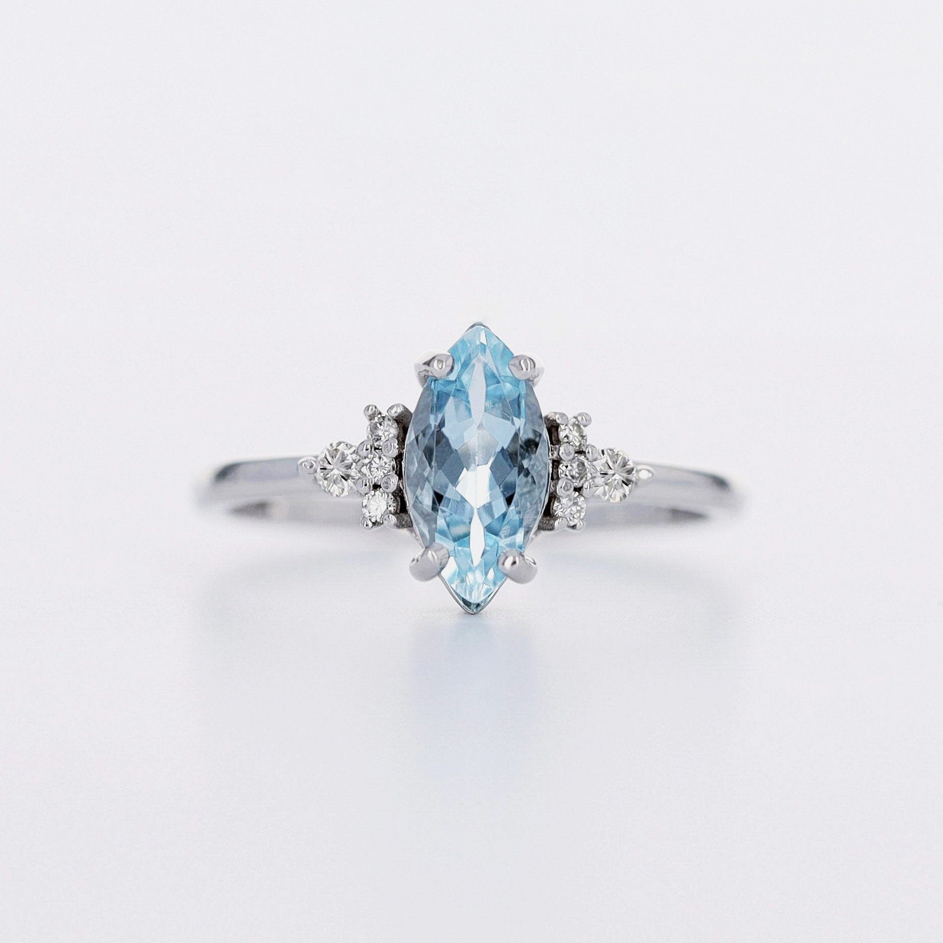 Vintage Style Aquamarine Ring, Aquamarine Eight Diamonds Ring ...