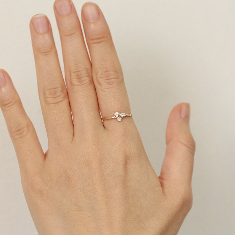 Triple Diamond Ring Three Diamond Ring Diamond Band Diamonds Wedding Ring Diamond Wedding Band Minimalist Ring Gifts For Her