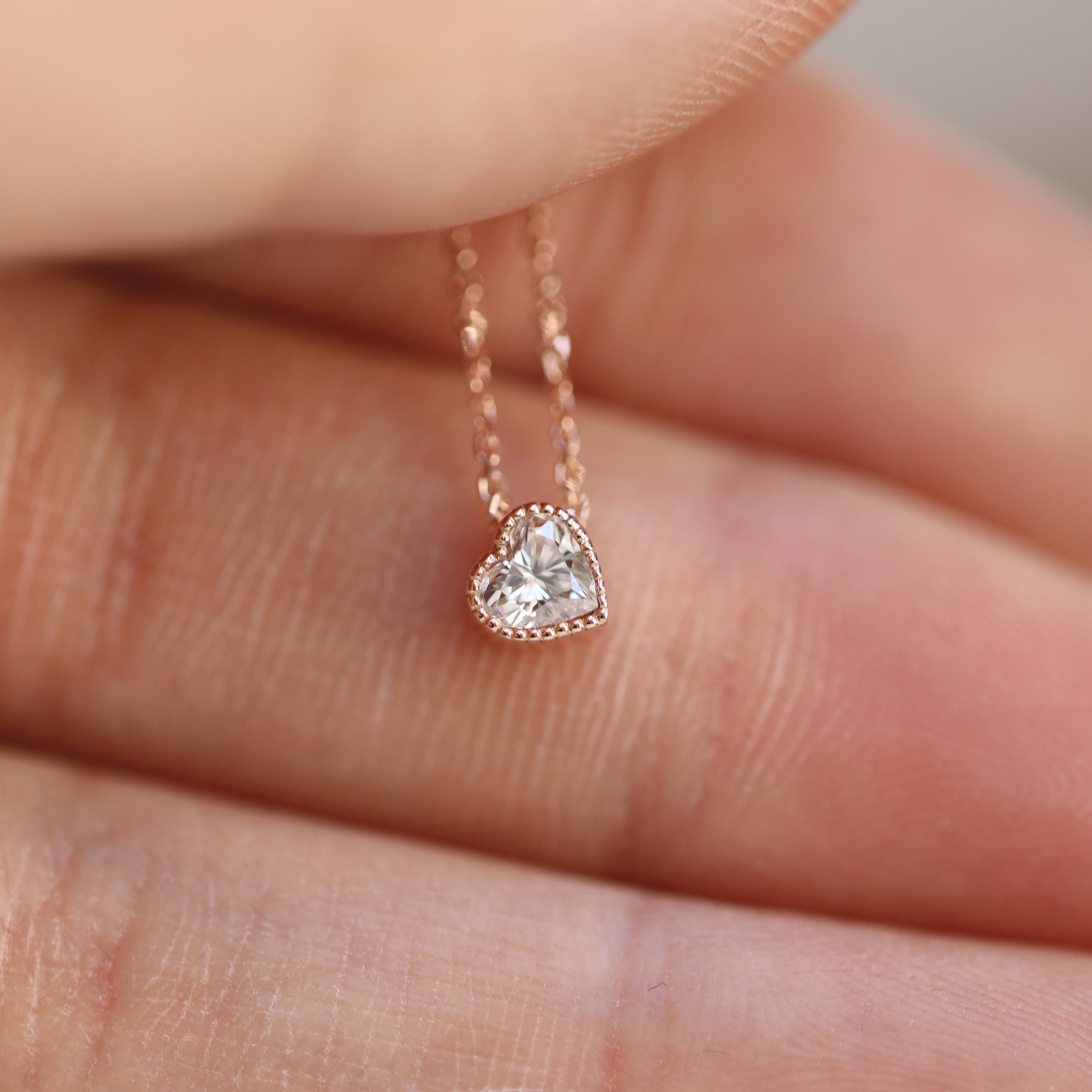 Heart Diamond Necklace Diamond Solitaire Necklace Heart - Etsy