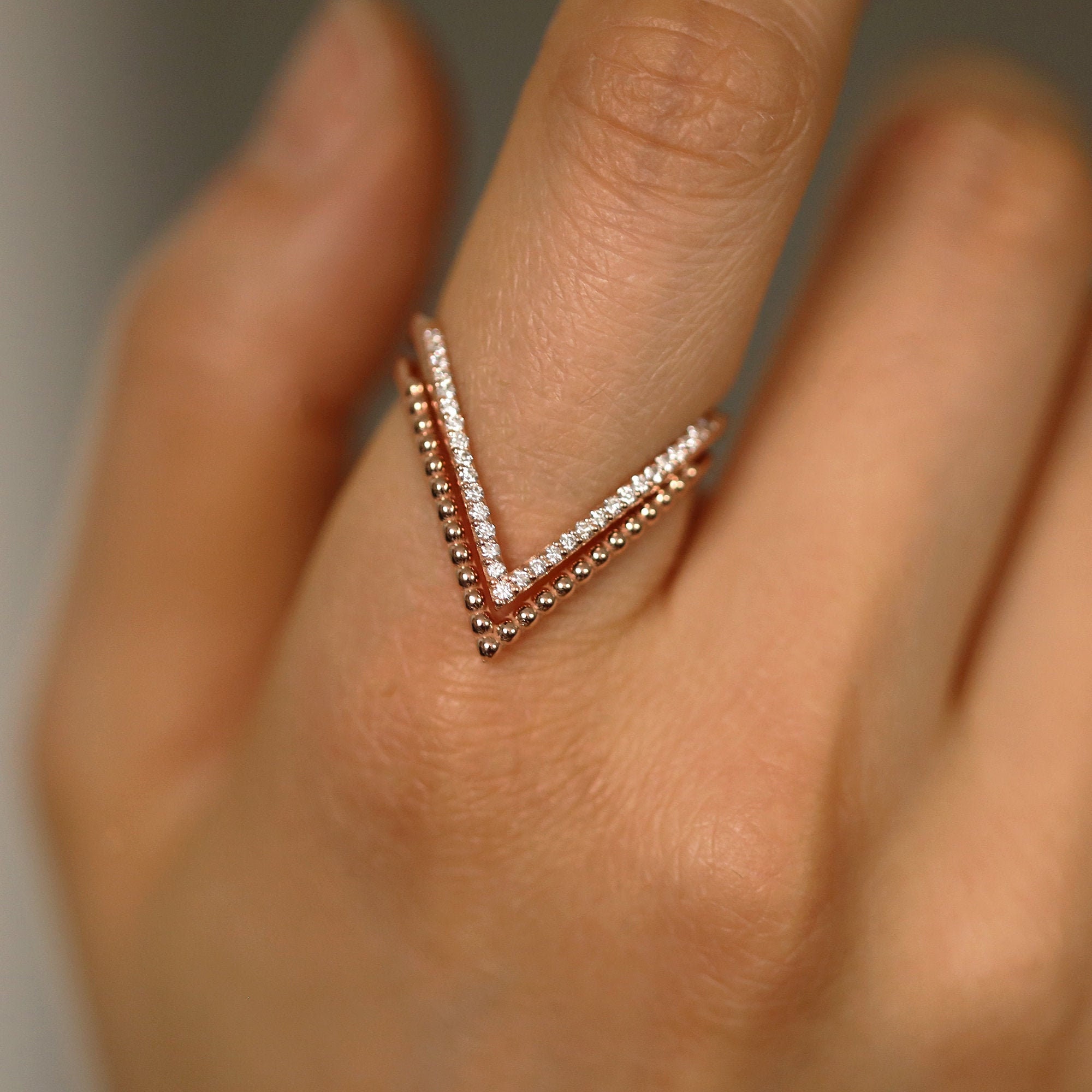 Diamond Ring Diamond Set V Shape 14k Solid Gold Ring With The Matching V Ball Ring Unique Ring Dainty Ring Engagement Ring Diamond Ring Diamond Set V Shape 14k Solid Gold Ring With The Matching V Ball Ring Unique Ring Dainty Ring Engagement Ring