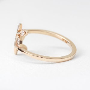 Twist Leaf Unique Diamond Ring, 14K Solid Gold Ring, Stacking Ring, Diamond Leaf Ring, Minimalist Ring image 8