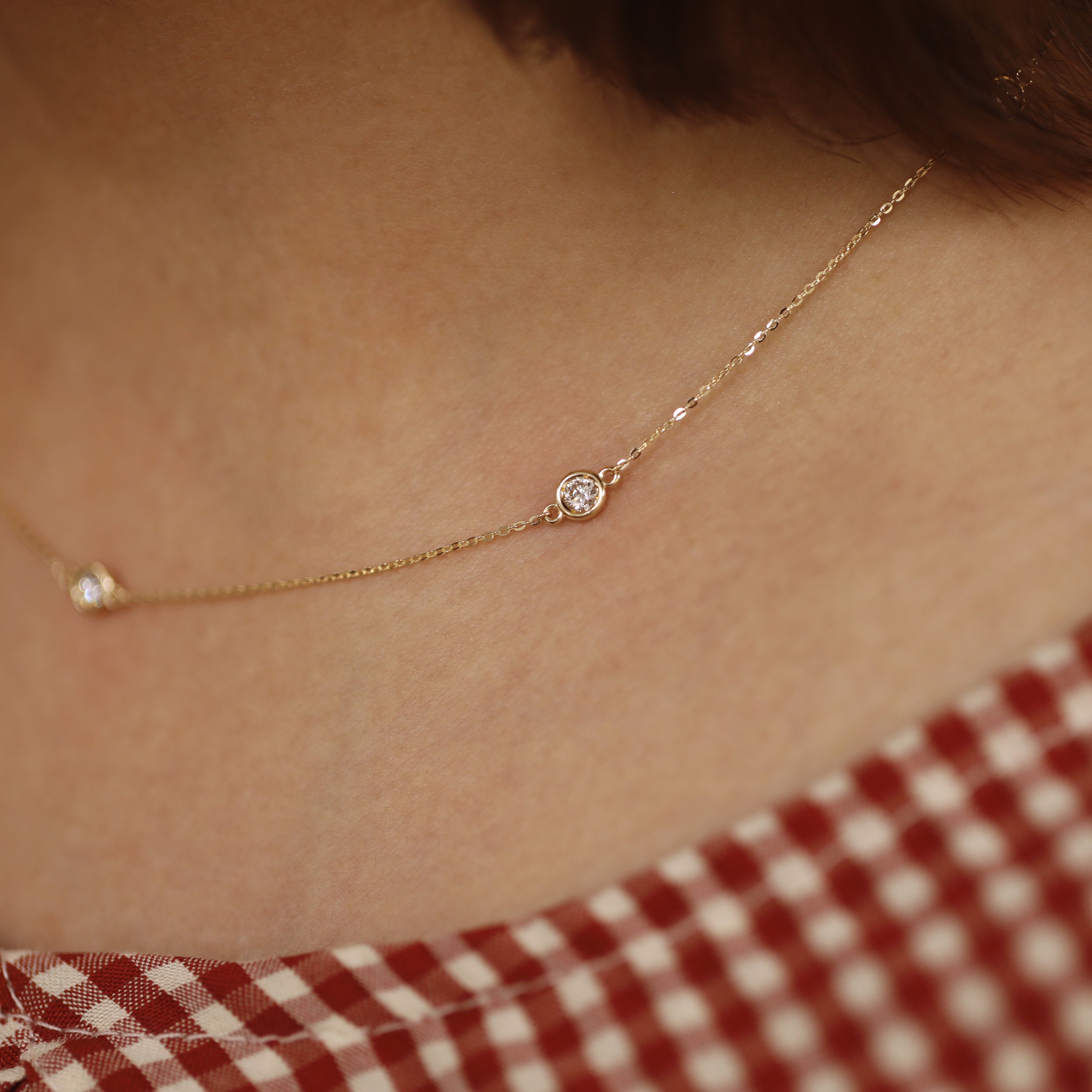Diamond By The Yard Necklace / 5 Bezel Diamond Station Necklace / Natural Diamond Bezel Necklace