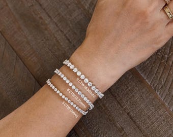 Diamond Tennis Bracelet, 5 Carat Round Lab Diamond Tennis Bracelet, Full Eternity 6 Prong Bracelet, 14K Gold Bracelet, Layering Bracelet