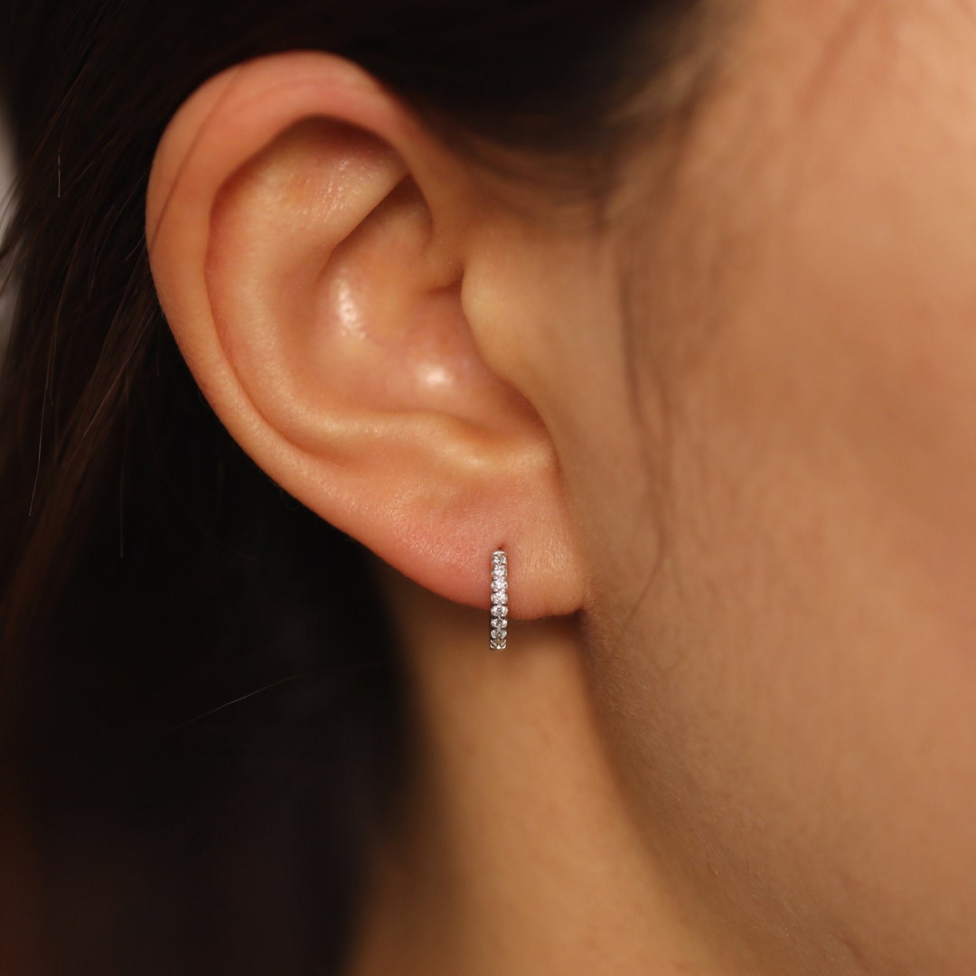 Diamond Huggie Earrings, 10mm Diamond Hoop Earrings, Huggie Hoop Earring, Diamond  Earrings, Hoop Earrings, Huggie Earrings, Single or Pair - Etsy